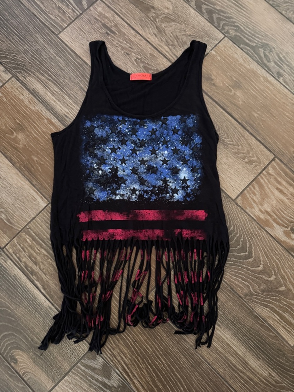 Spoiled Black Tank with Blue Starfield and Red Fringe Stripes